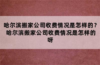 哈尔滨搬家公司收费情况是怎样的？ 哈尔滨搬家公司收费情况是怎样的呀